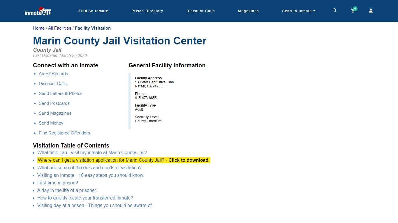 Marin County Jail | Visitation, dress code & visiting hours - InmateAid